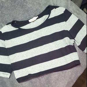 Forever 21 Cap Sleeve Gray&Black Stripe Crop T - M